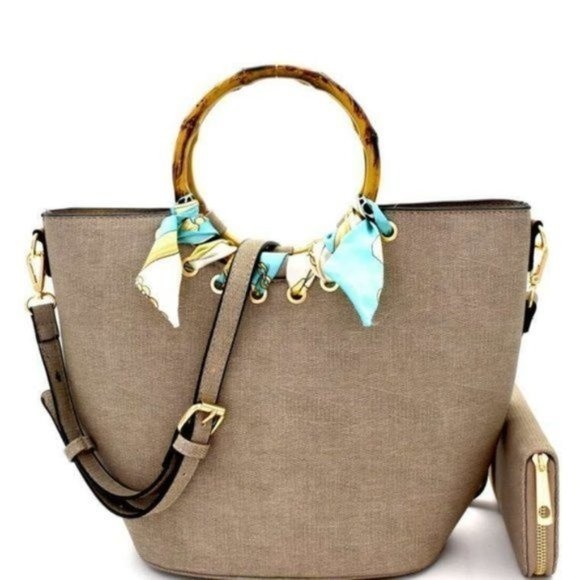 Handbags - Bamboo Handle Scarf Accent Women Medium Adorable Handbags and Purses Lad…